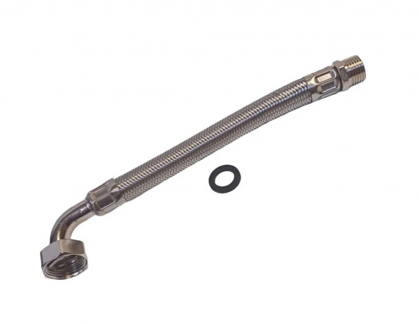 Шланг в металлооплетке 3/4"П с угол. 1/2"М, L-250 мм, нерж. (D18)
