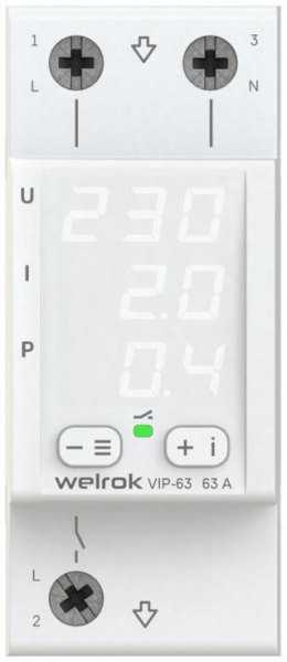 Реле напряжения с контролем тока Welrok VIP-63 (max 80A) 13900ВА Welrok