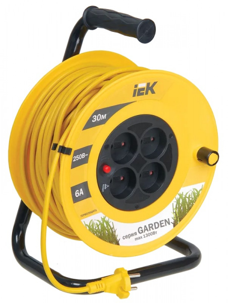 Удлинитель на катушке 6А , 30м, 4 гнезда, ПВС 2х0,75, IP20,GARDEN IEK