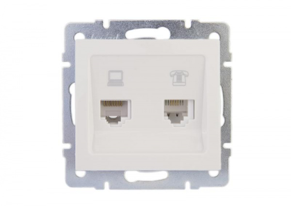Розетка Белый 1П RJ11+RJ45 СУ Rain Lezard