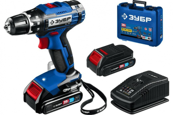 Дрель-шуруповерт ЗУБР Профессионал 20В, 2 АКБ (2Ач), в кейсе, DL-201-22