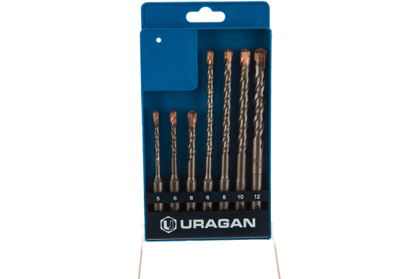 Набор буров URAGAN SDS-plus 7 шт: 5x110, 6x110, 8x110, 6x160, 8x160, 10x160, 12x160 мм