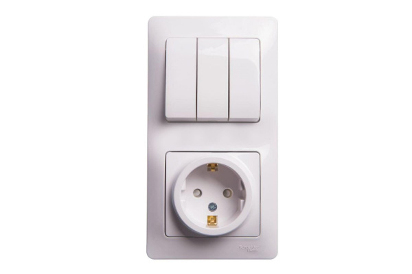 Блок Белый Розетка c/з 16А + Выключатель 3кл СУ Glossa SE