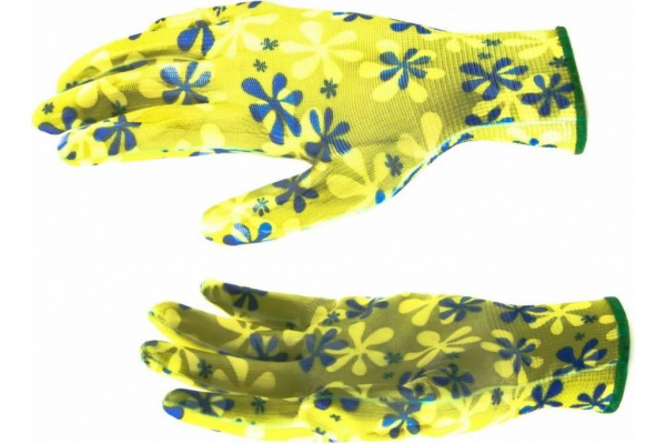 Перчатки садовые из полиэстера с нитрильным обливом, зеленые, M// Palisad