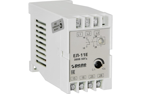 Реле контроля 3-фазного напряжения ЕЛ-11Е 5А 380В 0,1-10с 1з+1р 