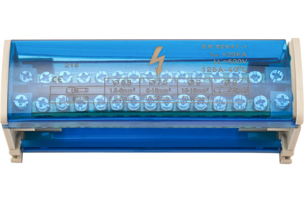 Шина на DIN-рейку в корпусе (кросс-модуль) 2х15 REXANT