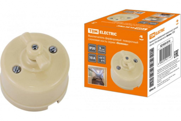 Выключатель Сл. Кость фарфор поворотный с ручкой ОУ TDM