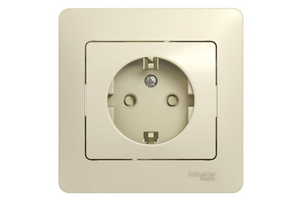 Розетка Бежевый 1П с/з со шторками в сборе с рамкой 16А СУ Glossa SE