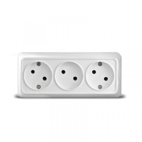 Розетка 3-м ОП Олимп 16А IP20 без заземл. бел. UNIVersal