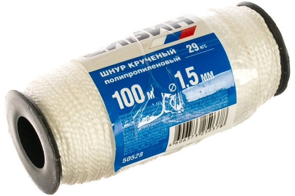 Шнур крученый полипропиленовый СИБИН, 1,5 мм, 100 м (катушка), 29 кгс