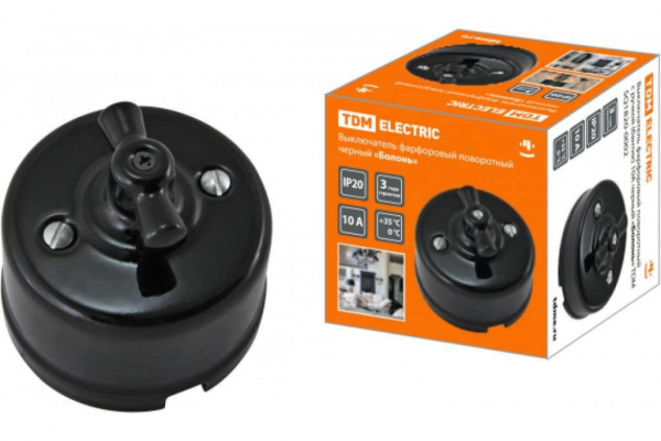 Выключатель Черный фарфор поворотный с ручкой ОУ TDM