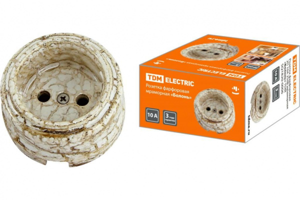Розетка фарфоровая Мраморный 1П б/з ОУ TDM