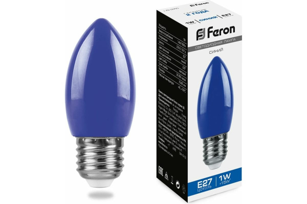 Лампа светодиодная LB-376 свеча E27 1W ЦВЕТНЫЕ(з/к/ж/с) Feron