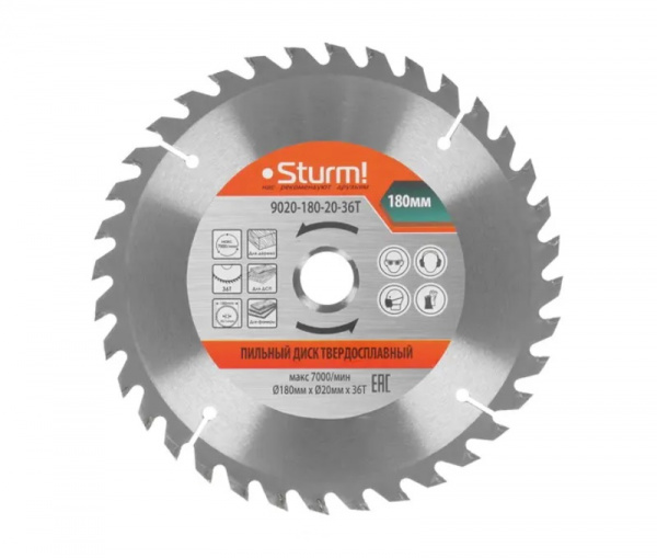 Диск пильный по дереву 180x20/16мм, 36 зубьев Sturm! 9020-180-20-36T