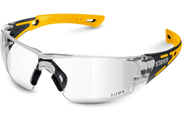 Защитные очки STAYER MX-9, открытого типа, прозрачные, с двухкомпонентными дужками (110490)