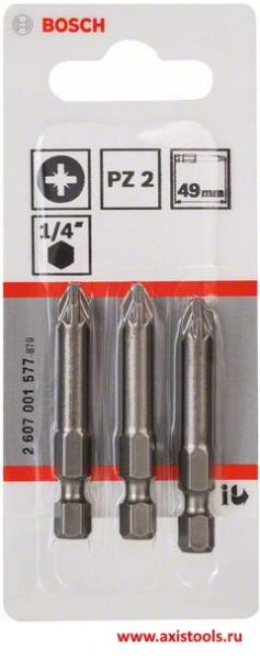 Бита крестообразная Bosch Pozidriv Extra Hard 3 шт. PZ2 49мм 2607001577 Bosch