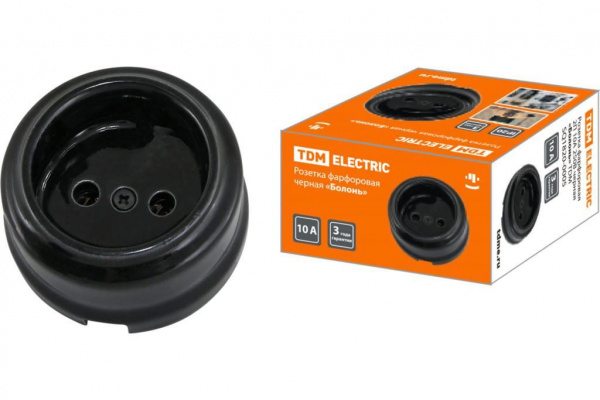 Розетка фарфоровая Черный 1П б/з ОУ TDM