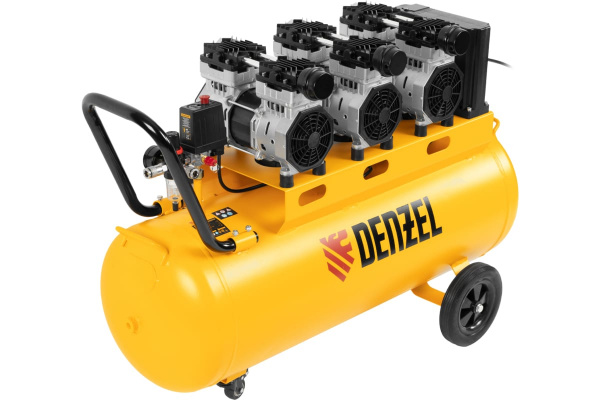 Компрессор безмасляный малошумный DLS 2250/100, 2250 Вт, 3х750, 100 л, 410 л/мин блок упр// Denzel