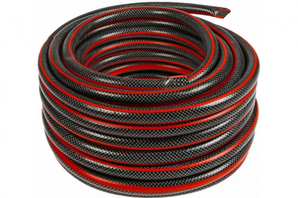 Шланг поливочный ПВХ усиленный премиум,пищевой трехслойный армированный 1/2, 25м (чёрн-красн) Вихрь