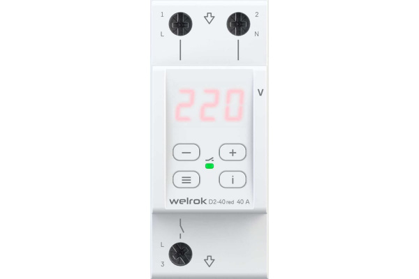 Реле напряжения Welrok D2-40 red, 40А (max 50А) 800ВА, 3х клеммные