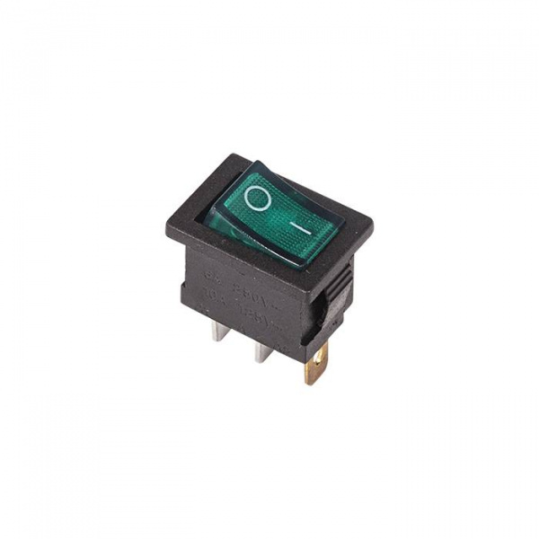 Выключатель клавишный зеленый с подсветкой Mini 250V 6А (3с) ON-OFF RWB-206, SC-768 Rexant