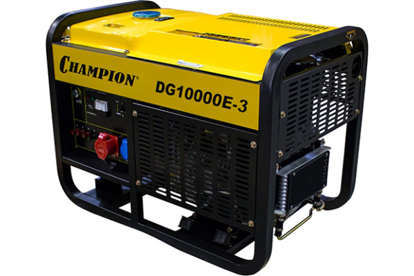 Генератор дизельный CHAMPION DG10000E-3 (400В12,5/13,75кВА 17лс 25л 170кг эл.стартер, колеса, счетчик)
