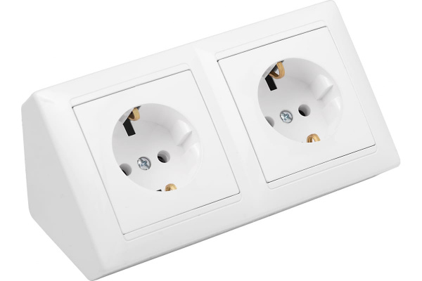 Блок угловой 2-местной розетки Bylectrica СТИЛЬ с/з, белый, РА16-752
