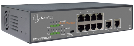 Неуправляемый сетевой коммутатор NetVICE SWPU-FE0802GE второго уровня на 10 портов