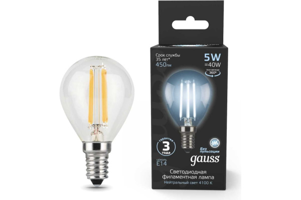 Лампа светодиодная Gauss Filament Шар 5Вт E14 4100K