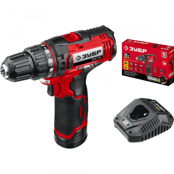 Дрель-шуруповерт ЗУБР 12В, 1 АКБ (2Ач), в коробке ДШЛ-125-21