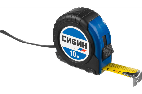 Рулетка 10м x 25мм обрезиненный ударостойкий корпус СИБИН