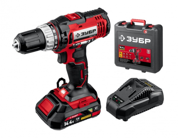 Дрель-шуруповерт ЗУБР 14.4В, 1 АКБ, в кейсе