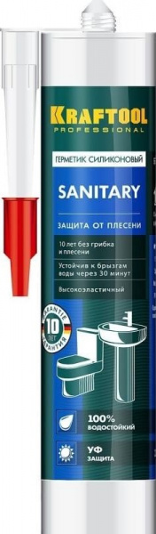 Санитарный силиконовый герметик KRAFTOOL SANITARY, 300 мл, белый (41255-0)