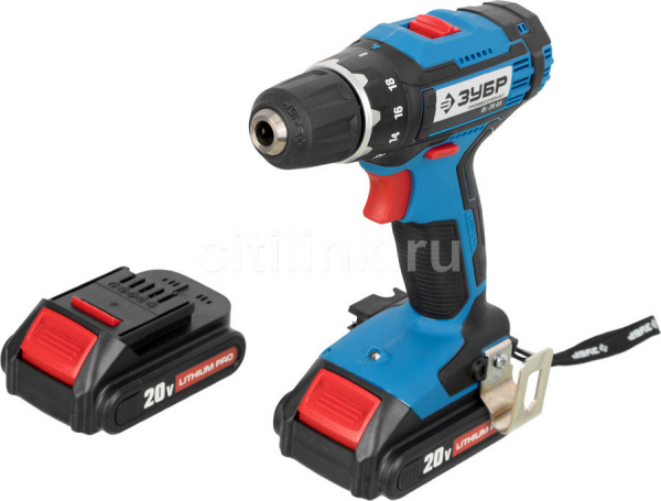 Дрель-шуруповерт ЗУБР Профессионал DL-20, 2 АКБ, в кейсе