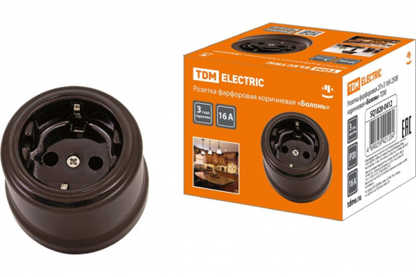 Розетка фарфоровая Коричневая 1П с/з ОУ TDM
