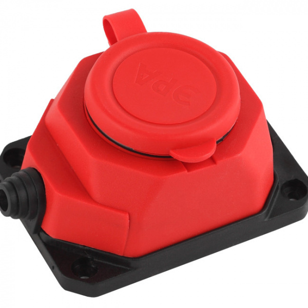 Розетка каучуковая 1П с/з с заглушками настенная красная IP44 K-1e-RED ЭРА