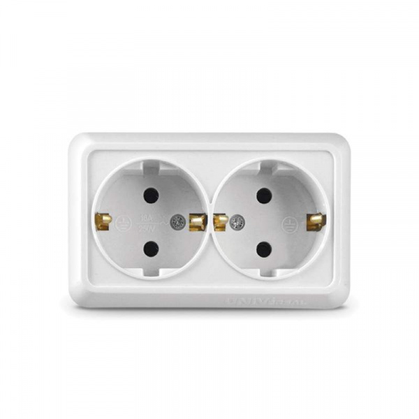 Розетка 2-м ОП Олимп 16А IP20 с заземл. бел. UNIVersal