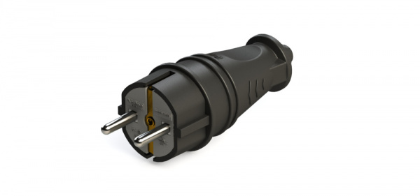 Вилка черная 2К+З прямая каучуковая 16А/250В IP44 MultiSet Systeme Electric