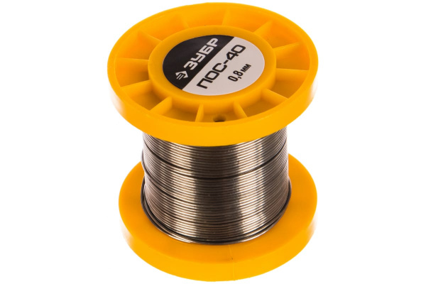 Припой ЗУБР, ПОС 40, трубка с канифолью, 50г, 0,8мм