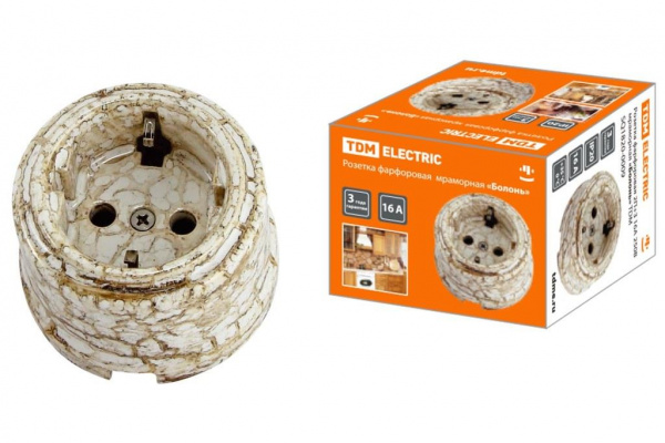 Розетка фарфоровая Мраморный 1П с/з ОУ TDM