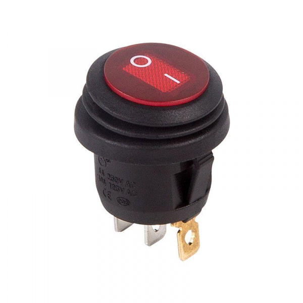 Выключатель клавишный красный с подсветкой круглый влагозащитный 250V 6А (4с) ON-OFF Rexant