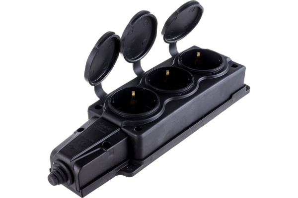 Розетка каучук 3 гнезда, 2К+З, 16А, IP54, с заглушкой, NE-AD, 4103