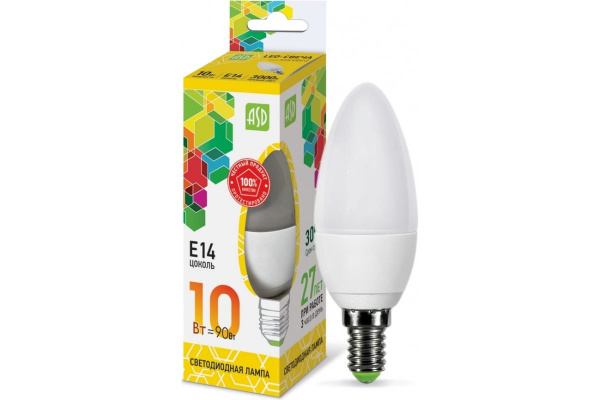 Лампа светодиодная ASD LED-СВЕЧА-standard 10Вт 230В Е14 3000К