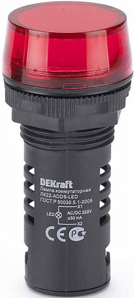 Лампа красная LED коммутаторная ADDS D=22мм 220В AC/DC DEKraft ЛK-22
