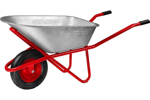 Тачка строительная ЗУБР Т-12, 90 л, 180 кг, одноколесная, оцинкованная сталь, стальная опора (39960)