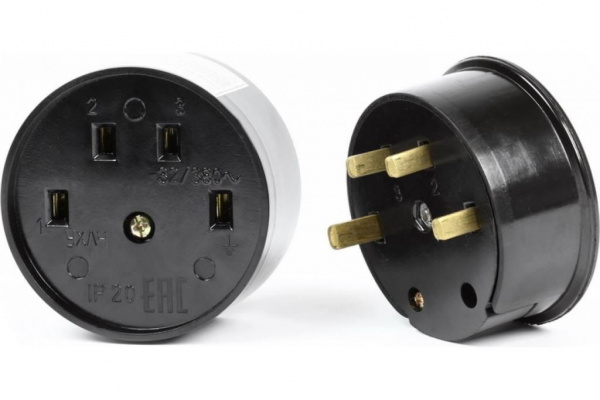 Разъем для плиты 32А 380В 3P+PE ОУ карболитовый черный Smartbuy