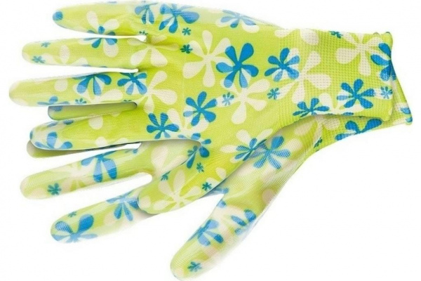 Перчатки садовые из полиэстера с нитрильным обливом, зеленые, L// Palisad