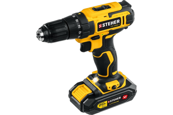 Дрель-шуруповерт STEHER V1, 20 В, 40 Н·м, 1 АКБ (2 А·ч), кейс (CD-200-1)
