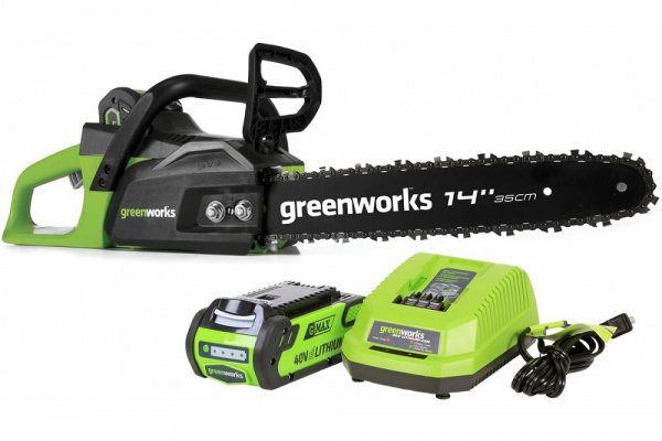 Пила цепная аккумуляторная Greenworks GD40CS15k2, 40V, 35 см, бесщеточная с АКБ 2АЧ и ЗУ