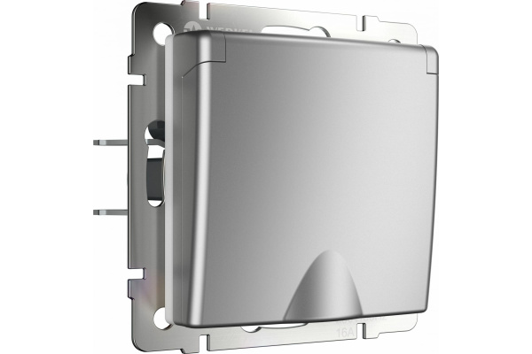 Розетка Серебряный 1П с/з с крышкой IP44 СУ Werkel